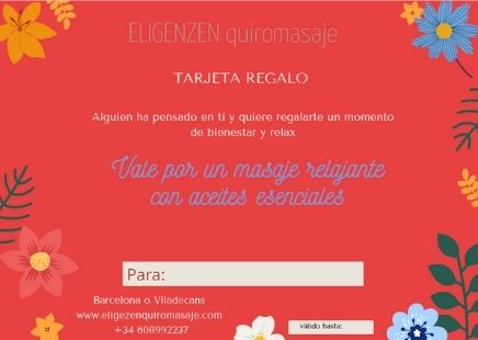 Tarjeta regalo para un masaje relajante con aceites esenciales en Barcelona